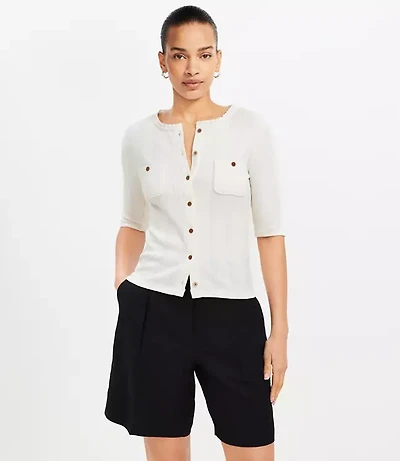 Pointelle Pocket Cardigan Top