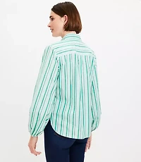 Petite Striped Poplin Blouson Sleeve Pocket Shirt