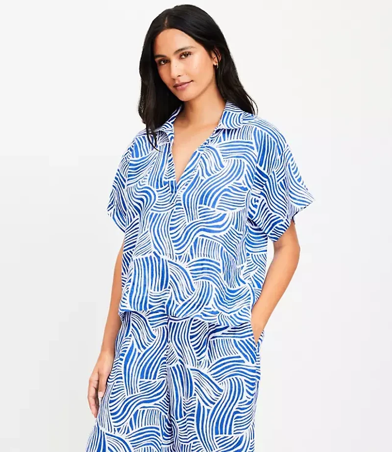 LOFT Beach Spiral Linen Split Neck Top