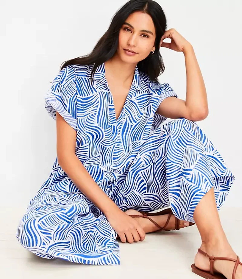 LOFT Beach Spiral Linen Split Neck Top