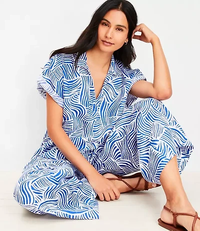 LOFT Beach Spiral Linen Split Neck Top