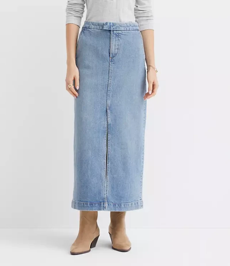 Petite Refined Denim Midi Skirt Classic Mid Indigo