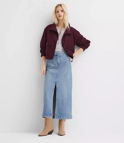 Petite Refined Denim Midi Skirt Classic Mid Indigo