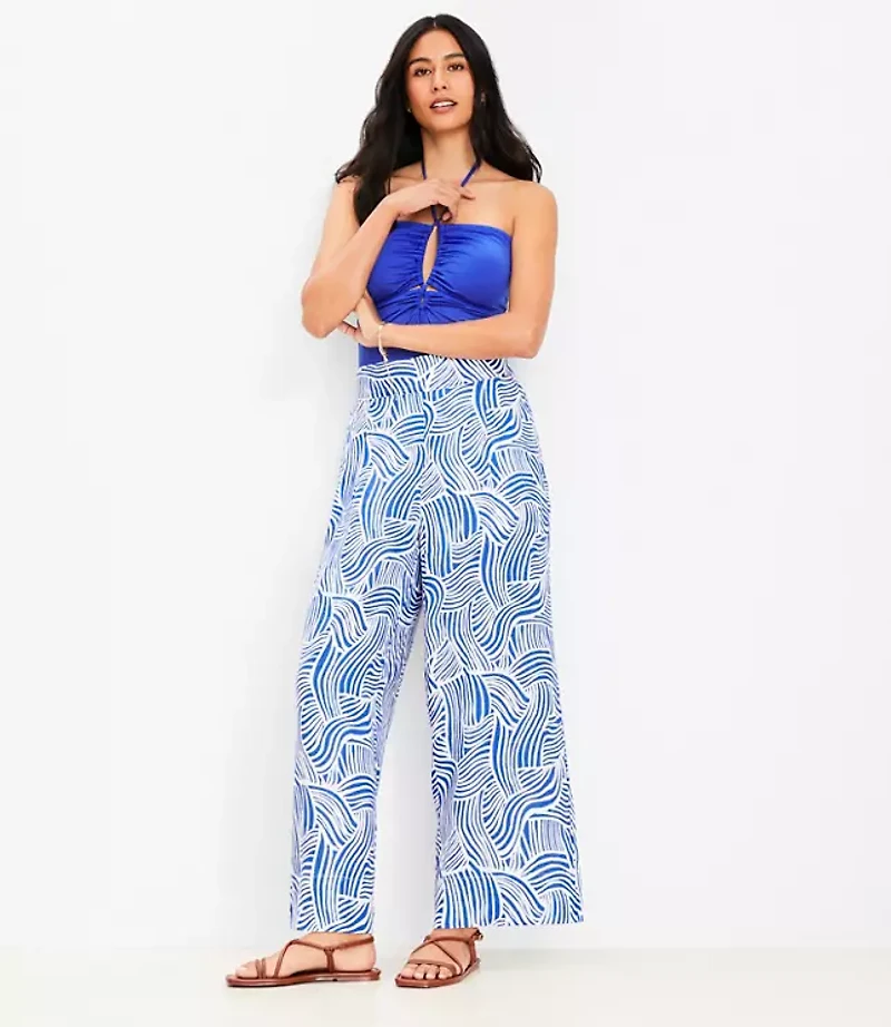 LOFT Beach Spiral Linen Wide Leg Pants