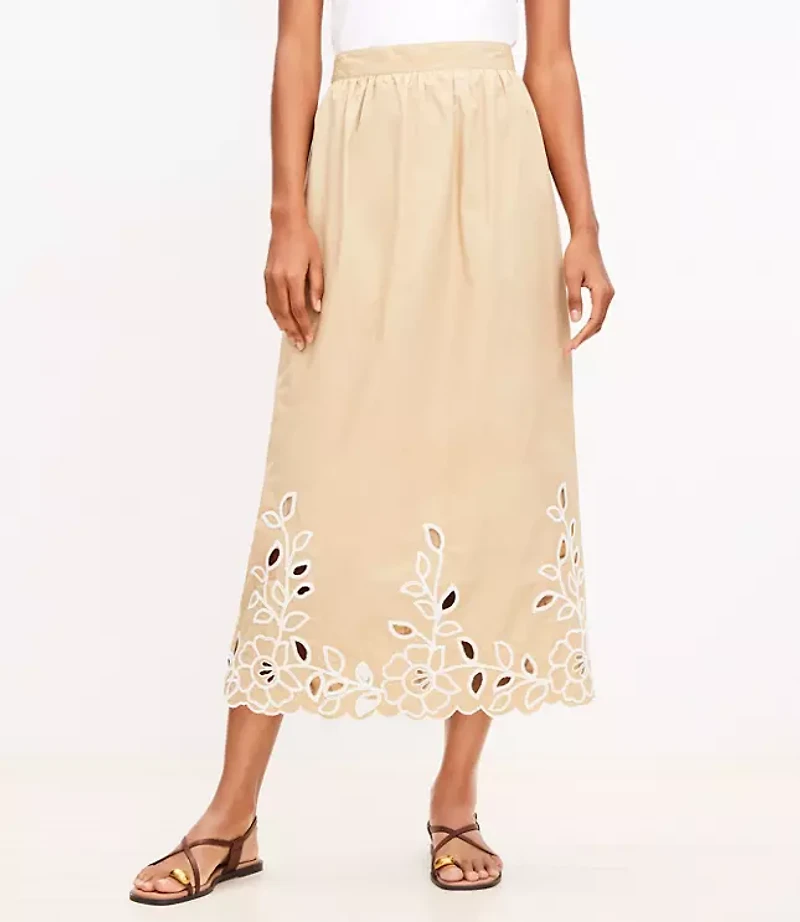 Floral Eyelet Poplin Midi Skirt