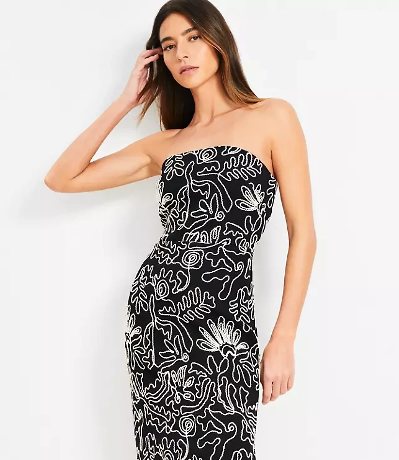 Tropical Strapless Midi Dress