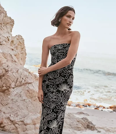 Tropical Strapless Midi Dress