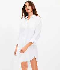 Petite LOFT Beach Linen Swimsuit Coverup Pocket Shirt