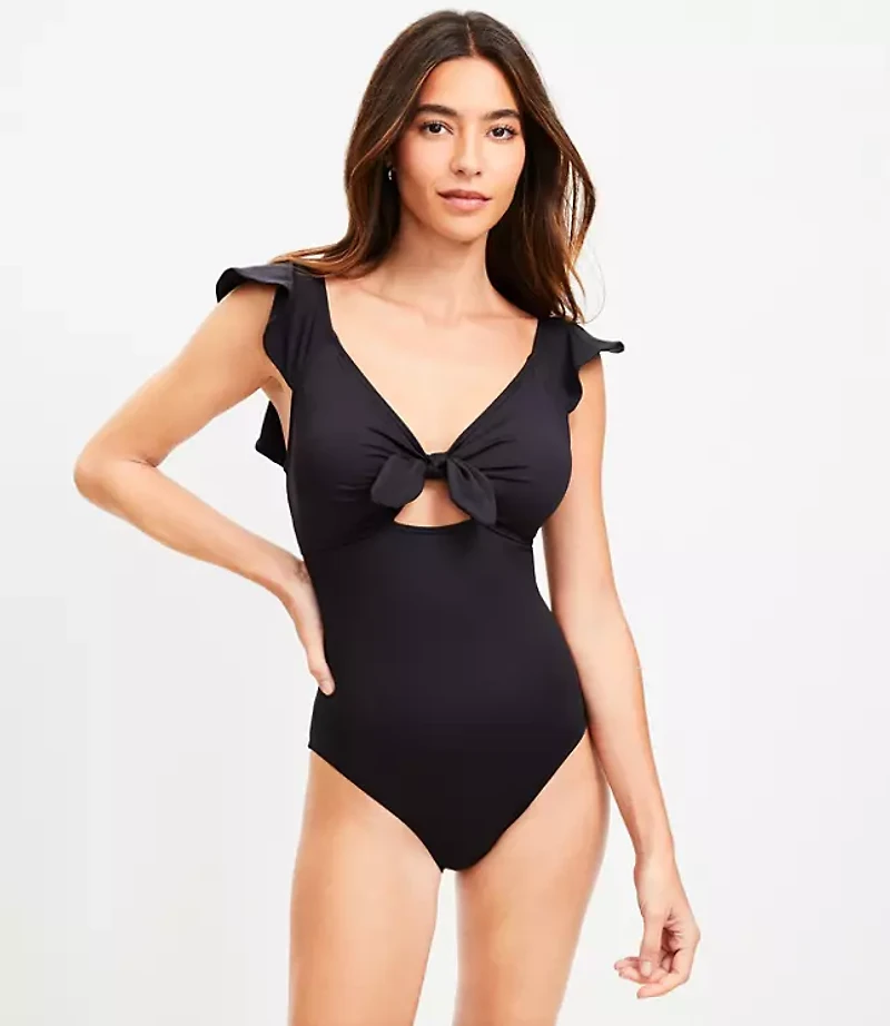 LOFT Beach Cutout Ruffle Sleeve One Piece Swimsuit
