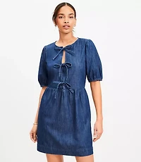 Petite Chambray Bow Mini Pocket Dress