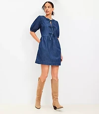 Petite Chambray Bow Mini Pocket Dress