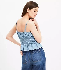 Chambray Ruffle Smocked Button Cami