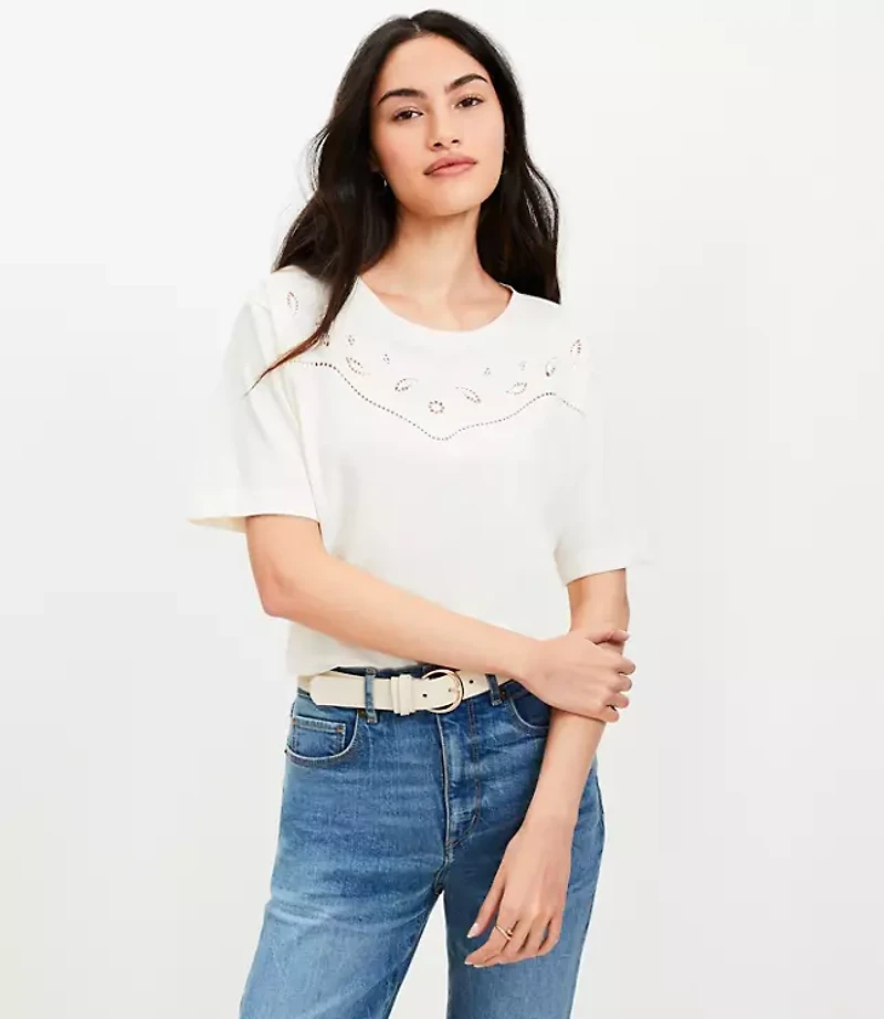 Floral Cutout Lace Yoke Tee