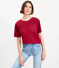Floral Cutout Lace Yoke Tee