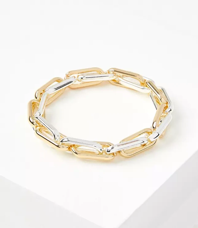 Mixed Metal Chain Link Stretch Bracelet