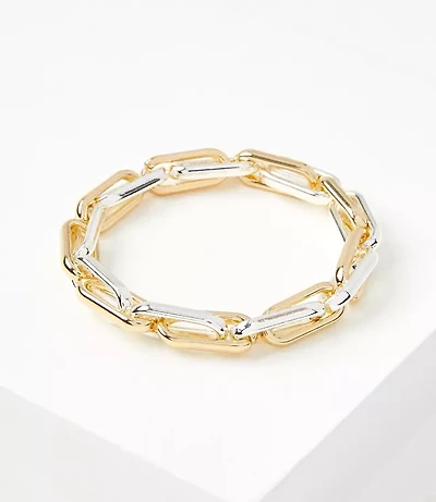 Mixed Metal Chain Link Stretch Bracelet