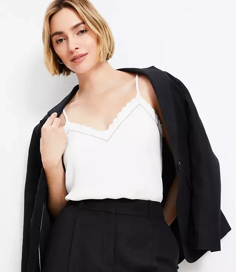 Embroidered Scalloped V-Neck Cami