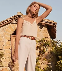 Embroidered Scalloped V-Neck Cami