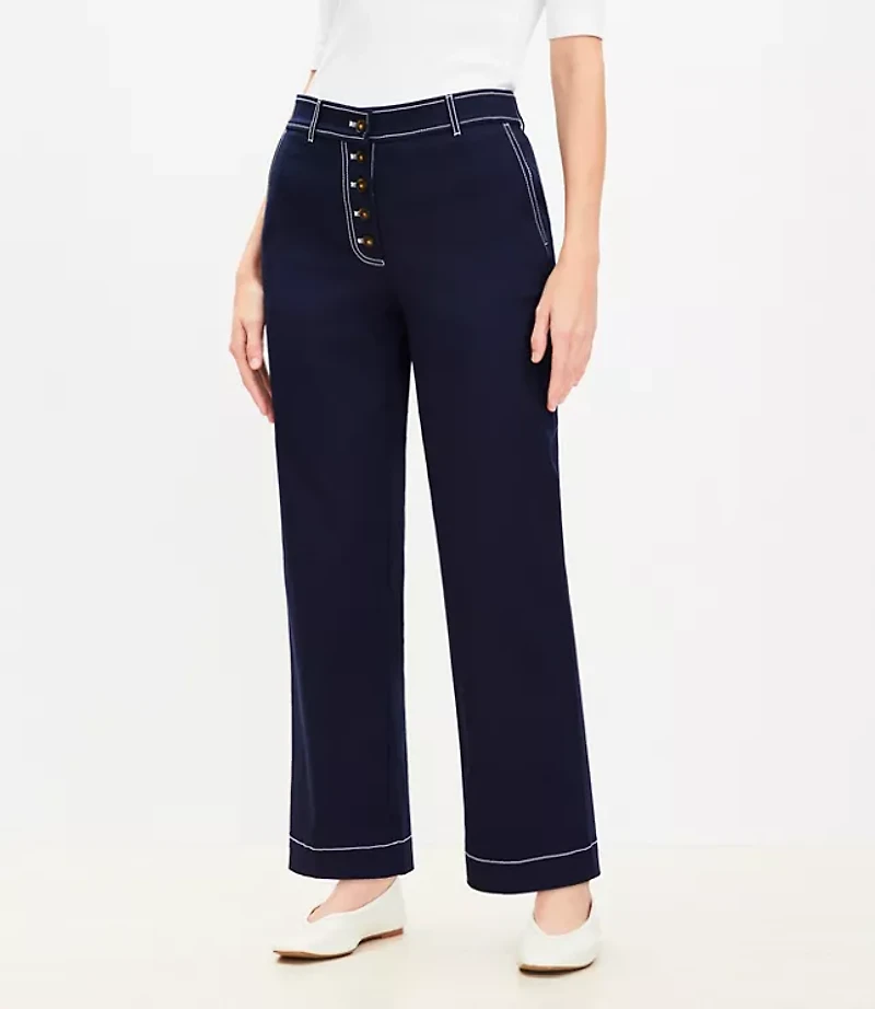 Curvy Button Front Straight Pants Twill
