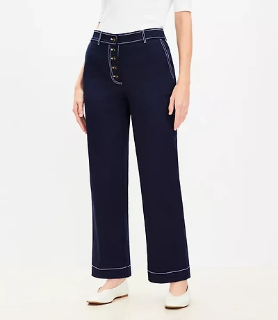 Curvy Button Front Straight Pants Twill