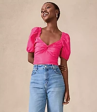 Taffeta Puff Sleeve Sweetheart Top