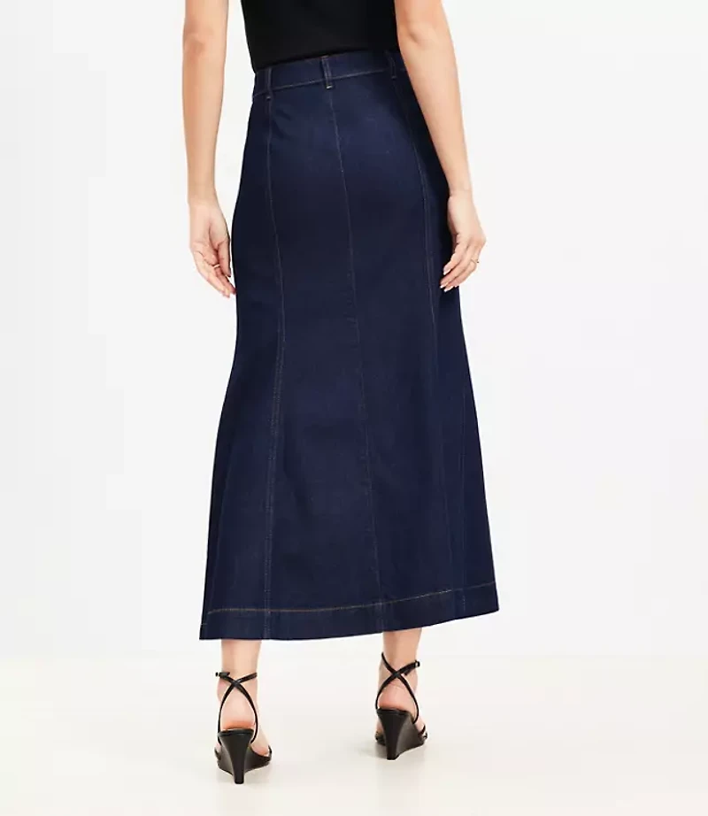 Petite Denim Trumpet Maxi Skirt Dark Rinse