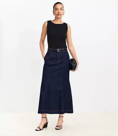 Petite Denim Trumpet Maxi Skirt Dark Rinse