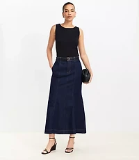 Petite Denim Trumpet Maxi Skirt Dark Rinse