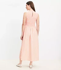 Striped Poplin Smocked Midi Pocket Dress