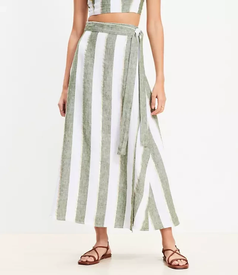 LOFT Beach Striped Linen Maxi Wrap Skirt