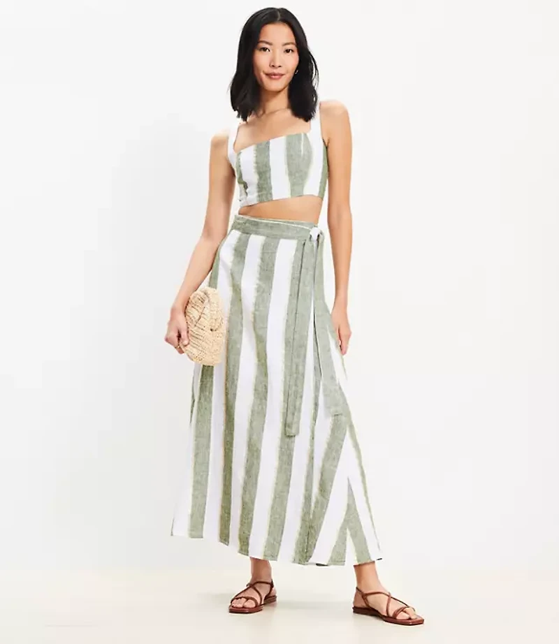 LOFT Beach Striped Linen Maxi Wrap Skirt