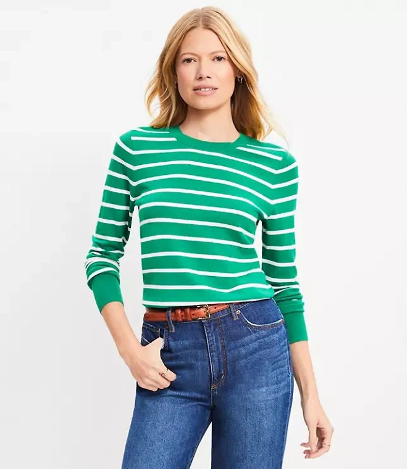 Petite Striped Metallic Button Cuff Sweater