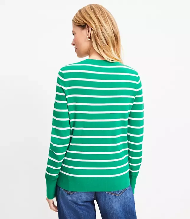 Petite Striped Metallic Button Cuff Sweater