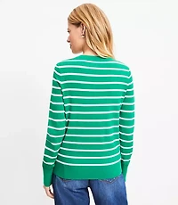 Petite Striped Metallic Button Cuff Sweater