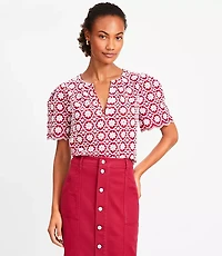 Petite Floral Embroidered Scalloped Blouse