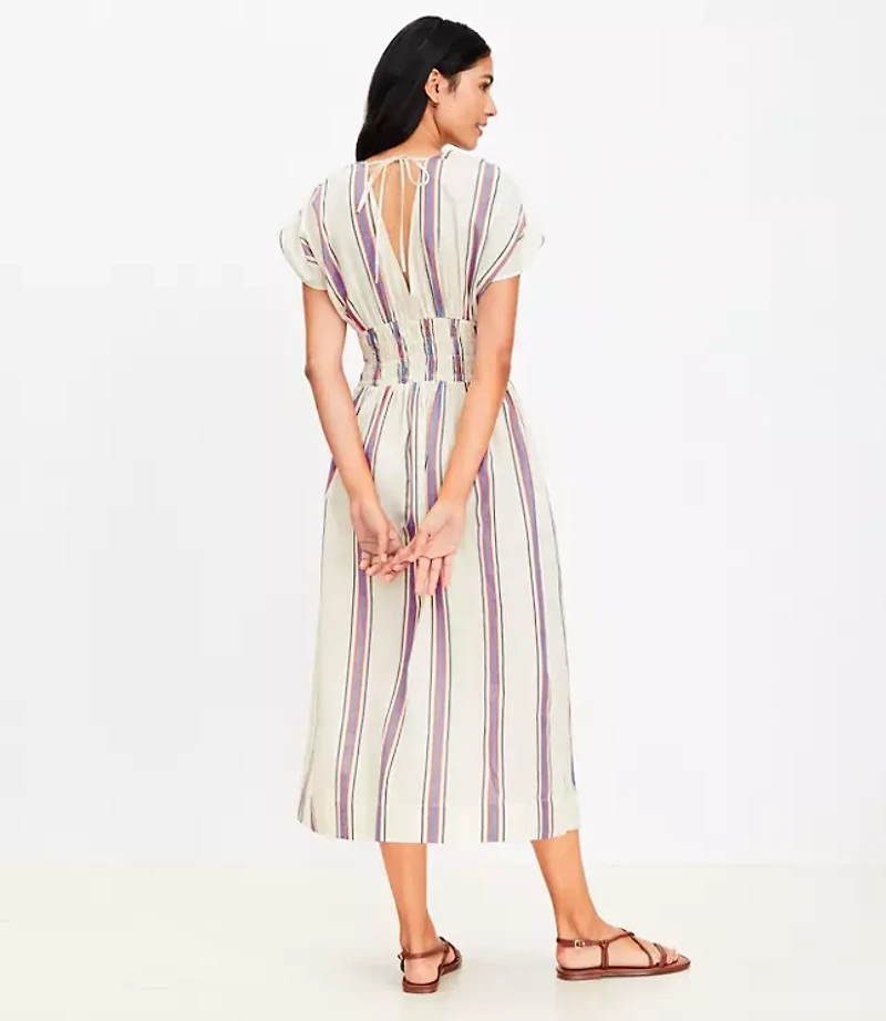 LOFT Beach Striped Smocked Midi Pocket Dress