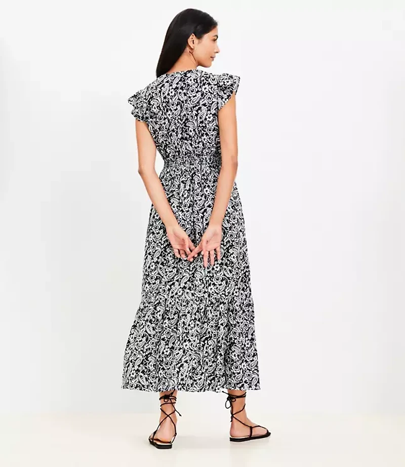 LOFT Beach Paisley Cutout Tiered Maxi Dress