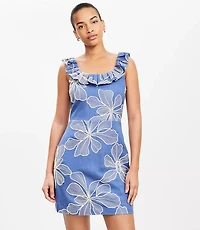 Floral Embroidered Ruffle Neck Mini Dress