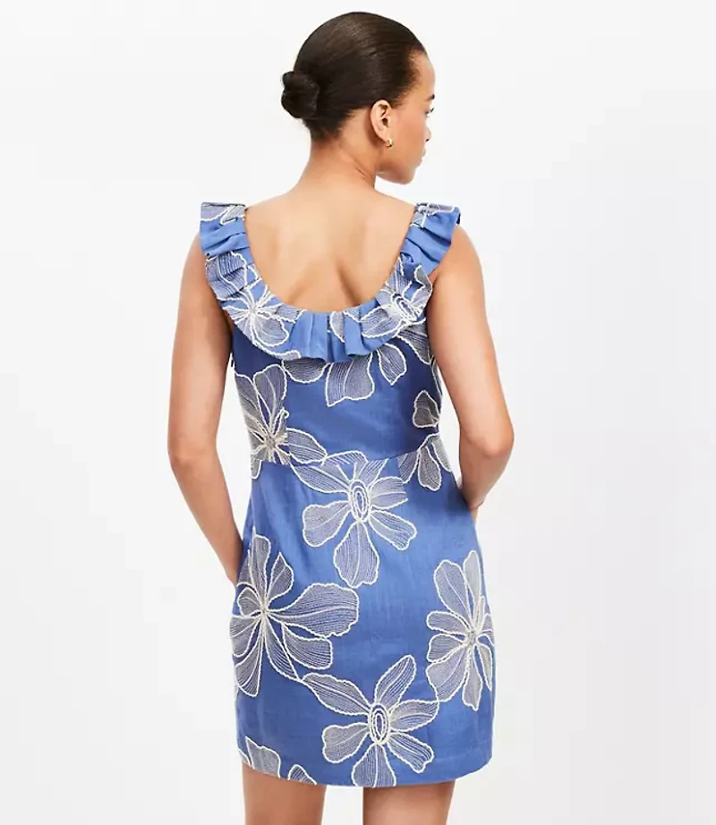 Floral Embroidered Ruffle Neck Mini Dress