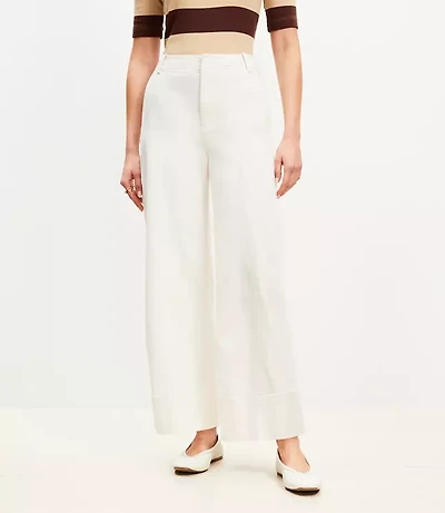 Petite Curvy Seamed Palmer Wide Leg Crop Pants Twill