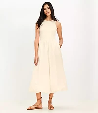Poplin Bubble Mixed Media Midi Dress