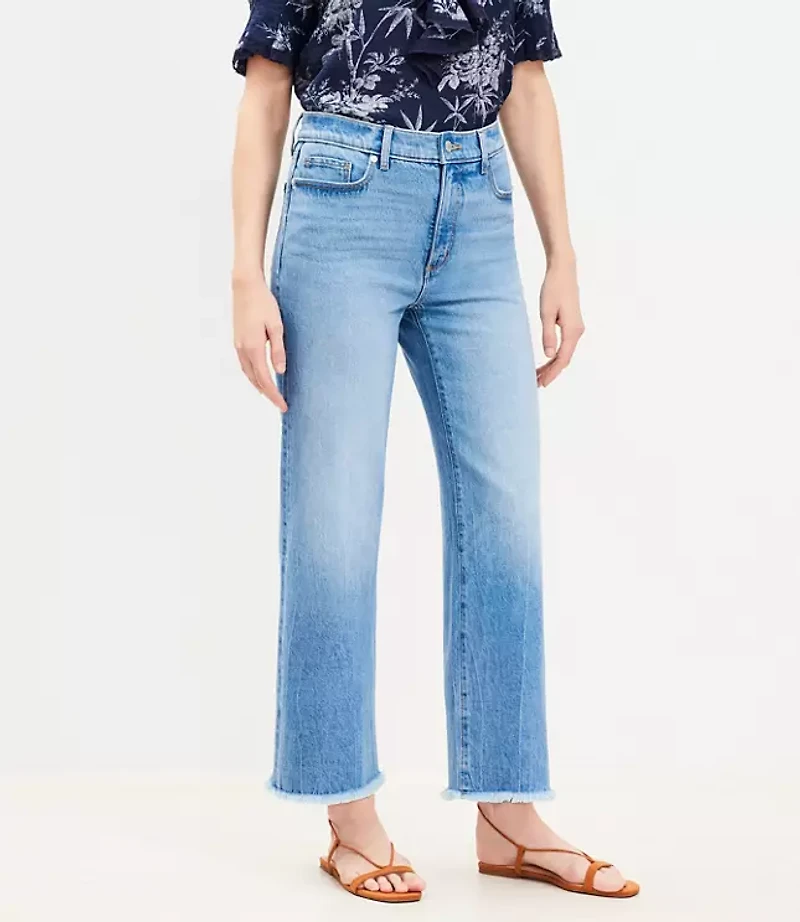 Frayed High Rise Wide Leg Crop Jeans in Light Wash