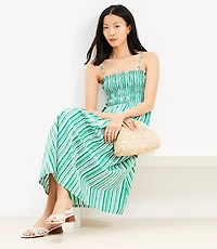 Striped Poplin Smocked Strappy Maxi Dress