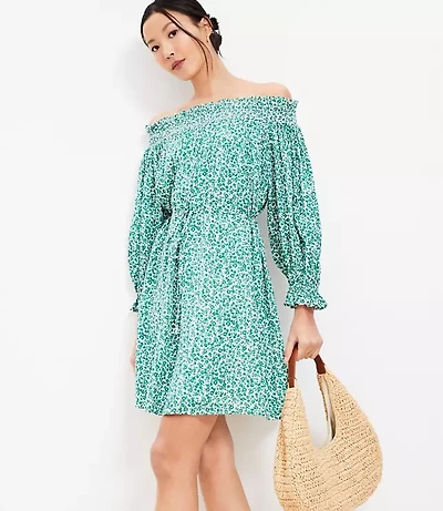 Petite Floral Smocked Off The Shoulder Mini Dress