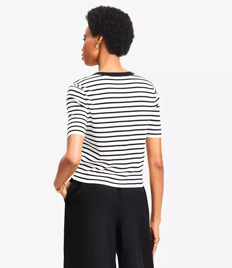 Stripe Ribbed Short Sleeve Cardigan