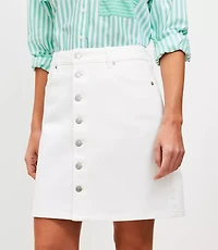 Button Denim Mini Skirt White