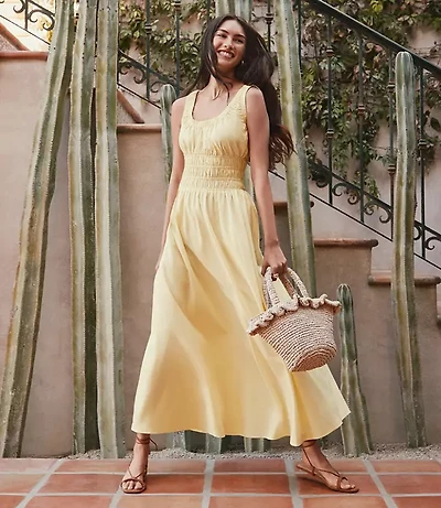 Poplin Smocked Maxi Pocket Dress