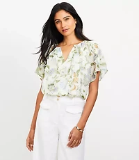 Floral Ruffle Flutter Sleeve Top