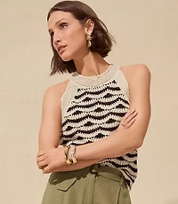 Two Tone Crochet Ribbed Halter Sweater