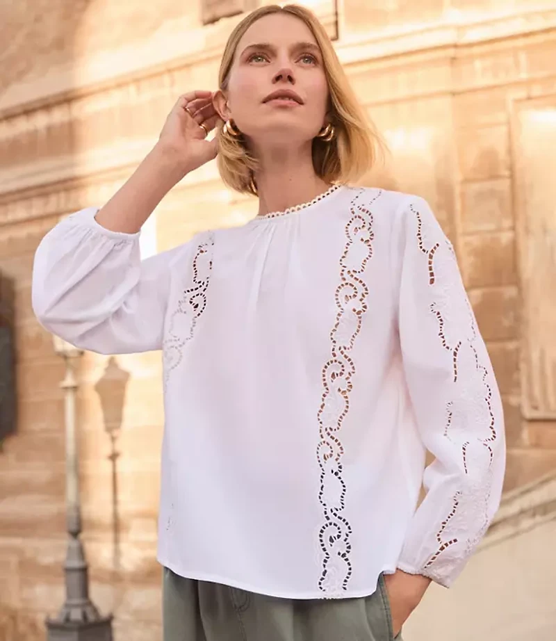 Petite Lace Trim Blouse